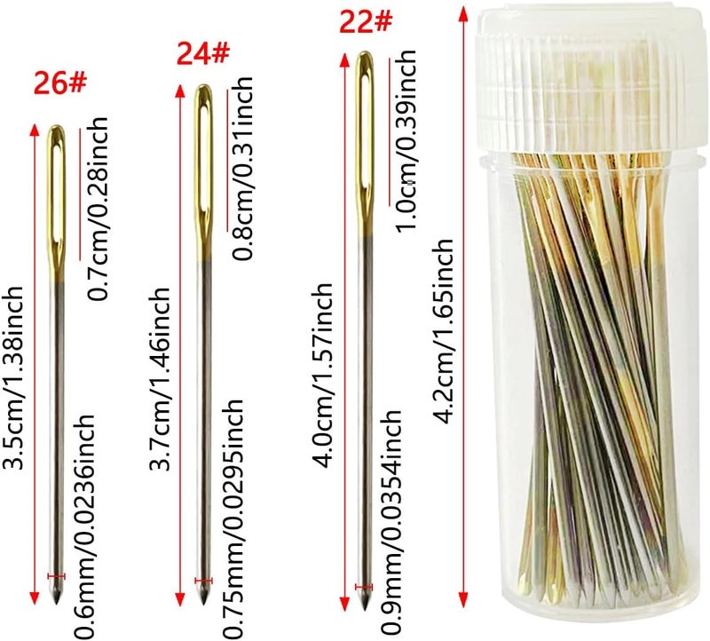 Zhenqing 30-Pack Gold-Tipped Large Eye Embroidery Needles with Round Heads - 10 Each of Sizes 22, 24, 26 for Cross Stitch, Sewing, Quilting & Crafting（67503） - Image 4